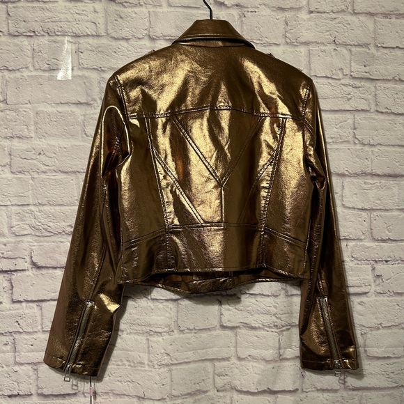 Avec Les Filles City Moto Metallic Bronze Biker Moto Jacket Size Large New - Picture 5 of 9